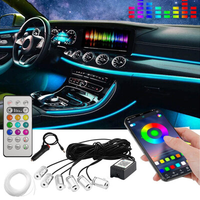 6 az 1-ben LED autóbelső környezeti szalagfény 8M optikai szálas légkör neon világítási készlet APP távirányítós automatikus dekorációs lámpa
