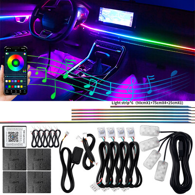 18 u 1 LED simfonijska ambijentalna svjetla Unutrašnjost automobila Puna boja Streamer RGB 64 boje Neonske akrilne trake Dekoracija Atmosferska svjetiljka