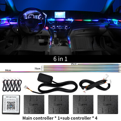 18 u 1 LED simfonijska ambijentalna svjetla Unutrašnjost automobila Puna boja Streamer RGB 64 boje Neonske akrilne trake Dekoracija Atmosferska svjetiljka