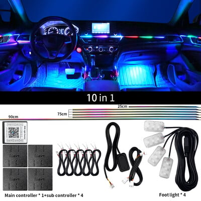 18 u 1 LED simfonijska ambijentalna svjetla Unutrašnjost automobila Puna boja Streamer RGB 64 boje Neonske akrilne trake Dekoracija Atmosferska svjetiljka