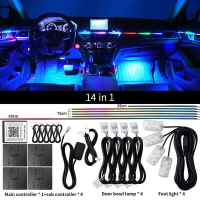 18 u 1 LED simfonijska ambijentalna svjetla Unutrašnjost automobila Puna boja Streamer RGB 64 boje Neonske akrilne trake Dekoracija Atmosferska svjetiljka