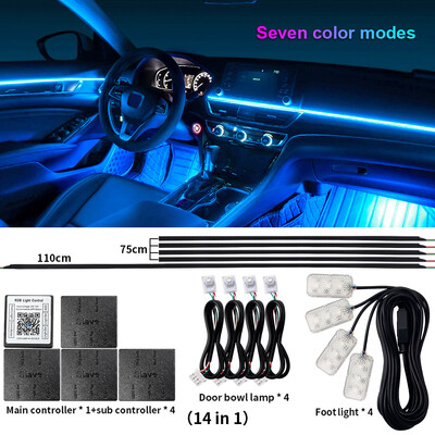 18 u 1 LED simfonijska ambijentalna svjetla Unutrašnjost automobila Puna boja Streamer RGB 64 boje Neonske akrilne trake Dekoracija Atmosferska svjetiljka