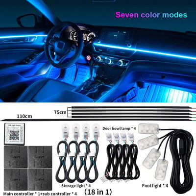 18 u 1 LED simfonijska ambijentalna svjetla Unutrašnjost automobila Puna boja Streamer RGB 64 boje Neonske akrilne trake Dekoracija Atmosferska svjetiljka