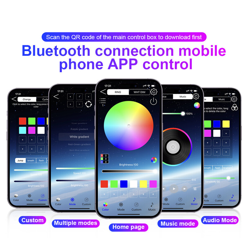 18 u 1 LED simfonijska ambijentalna svjetla Unutrašnjost automobila Puna boja Streamer RGB 64 boje Neonske akrilne trake Dekoracija Atmosferska svjetiljka