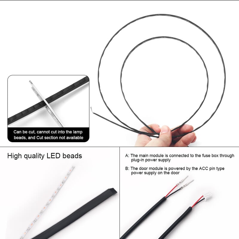 18 u 1 LED simfonijska ambijentalna svjetla Unutrašnjost automobila Puna boja Streamer RGB 64 boje Neonske akrilne trake Dekoracija Atmosferska svjetiljka