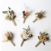 Novo osušeno cvijeće Boutonniere Corsage Pin Wedding Banket Boutonniere Buttonrupe Muško vjenčanje Mladoženja Odijelo Corsage Broš