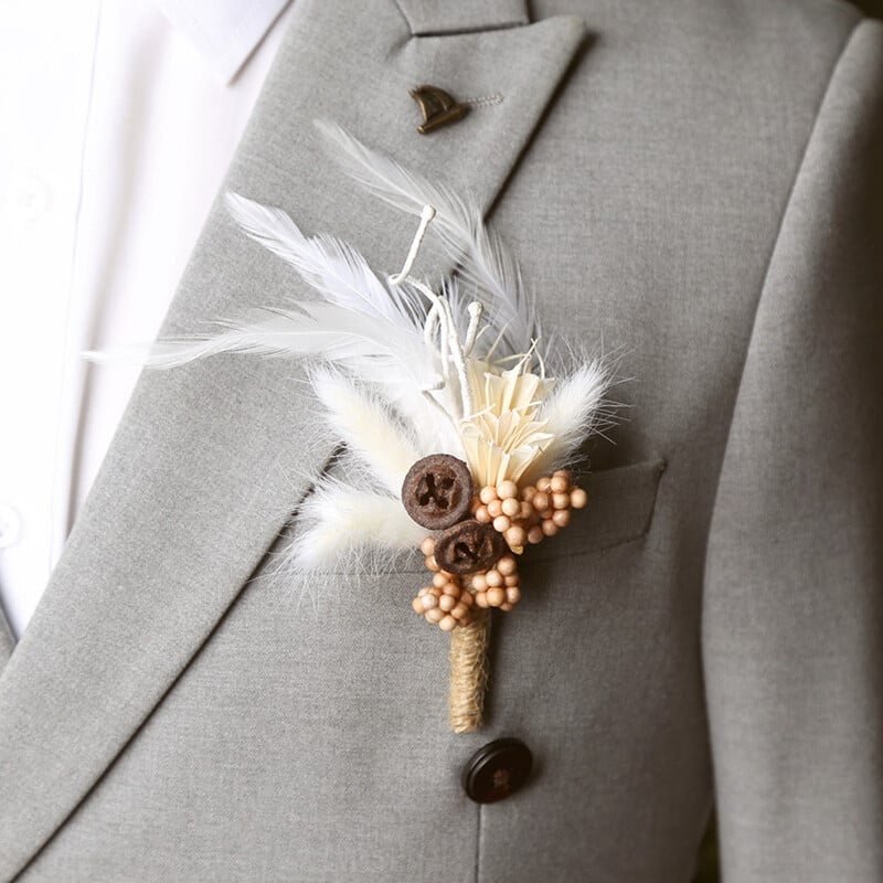 Novo osušeno cvijeće Boutonniere Corsage Pin Wedding Banket Boutonniere Buttonrupe Muško vjenčanje Mladoženja Odijelo Corsage Broš