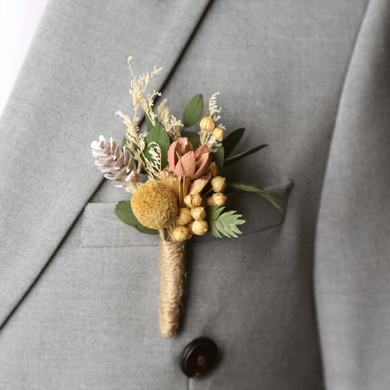 Novo osušeno cvijeće Boutonniere Corsage Pin Wedding Banket Boutonniere Buttonrupe Muško vjenčanje Mladoženja Odijelo Corsage Broš