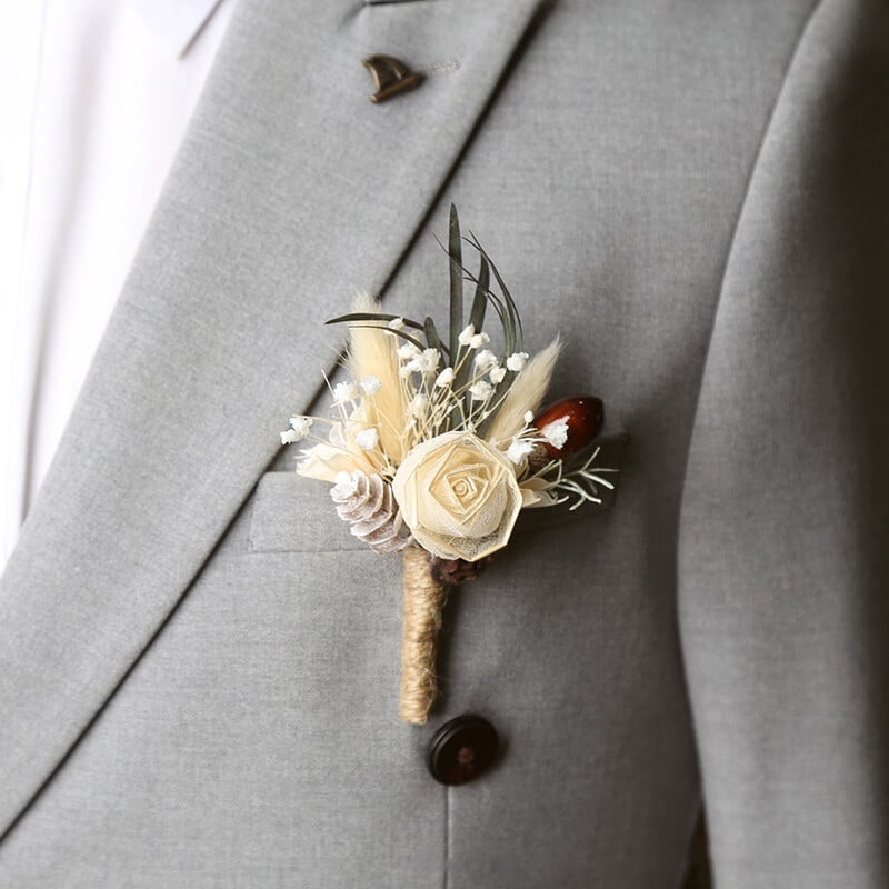 Novo osušeno cvijeće Boutonniere Corsage Pin Wedding Banket Boutonniere Buttonrupe Muško vjenčanje Mladoženja Odijelo Corsage Broš