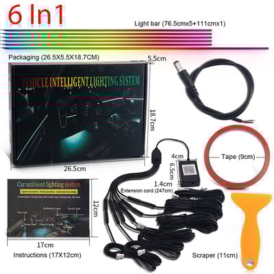 2/5/6 σε 1 RGB 213 Color Symphony Car Ambient Lighting LED Ακρυλική λωρίδα φωτός Εσωτερικό Rainbow Atmpshere Lamp Bar Εφαρμογή Bluetooth