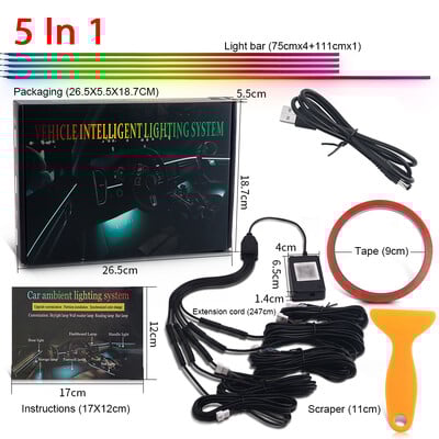 2/5/6 σε 1 RGB 213 Color Symphony Car Ambient Lighting LED Ακρυλική λωρίδα φωτός Εσωτερικό Rainbow Atmpshere Lamp Bar Εφαρμογή Bluetooth