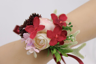 Burgundijos Dirbtiniai Boutonnieres Riešas Korsas groomsmen Botonier Boda hombre Sagės vestuviniai aksesuarai