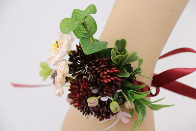 Burgundijos Dirbtiniai Boutonnieres Riešas Korsas groomsmen Botonier Boda hombre Sagės vestuviniai aksesuarai