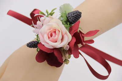 Burgundijos Dirbtiniai Boutonnieres Riešas Korsas groomsmen Botonier Boda hombre Sagės vestuviniai aksesuarai