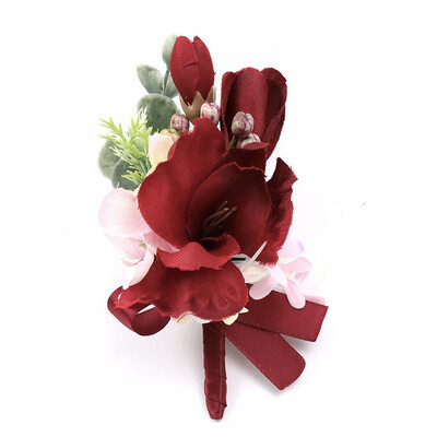 Burgundijos Dirbtiniai Boutonnieres Riešas Korsas groomsmen Botonier Boda hombre Sagės vestuviniai aksesuarai