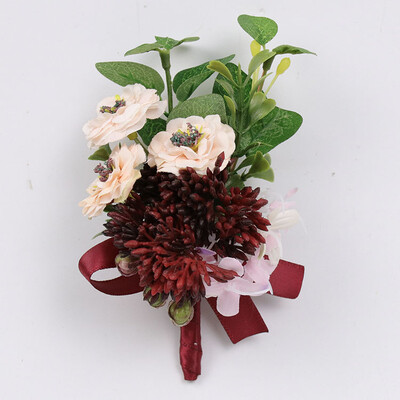 Burgundijos Dirbtiniai Boutonnieres Riešas Korsas groomsmen Botonier Boda hombre Sagės vestuviniai aksesuarai