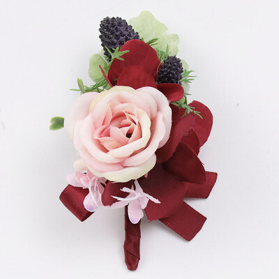 Burgundijos Dirbtiniai Boutonnieres Riešas Korsas groomsmen Botonier Boda hombre Sagės vestuviniai aksesuarai