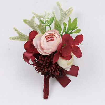 Burgundijos Dirbtiniai Boutonnieres Riešas Korsas groomsmen Botonier Boda hombre Sagės vestuviniai aksesuarai