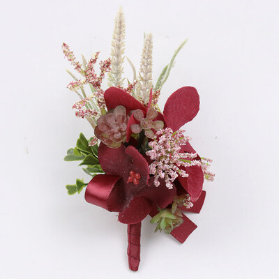 Burgundijos Dirbtiniai Boutonnieres Riešas Korsas groomsmen Botonier Boda hombre Sagės vestuviniai aksesuarai