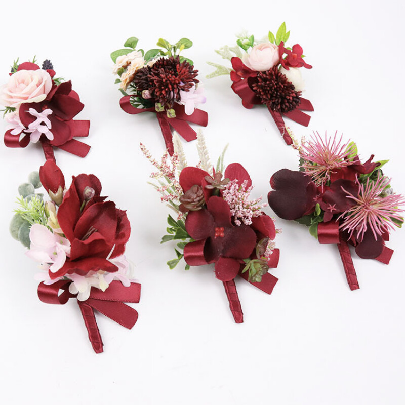 Burgundijos Dirbtiniai Boutonnieres Riešas Korsas groomsmen Botonier Boda hombre Sagės vestuviniai aksesuarai