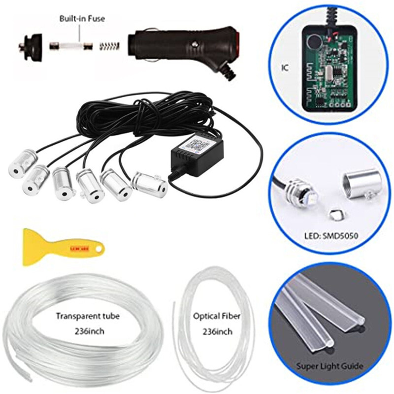 Φώτα εσωτερικής ατμόσφαιρας LED αυτοκινήτου Universal RGB Φωτισμός Περιβάλλοντος Optic Fiber APP Έλεγχος μουσικής Αυτόματη διακοσμητική λάμπα νέον