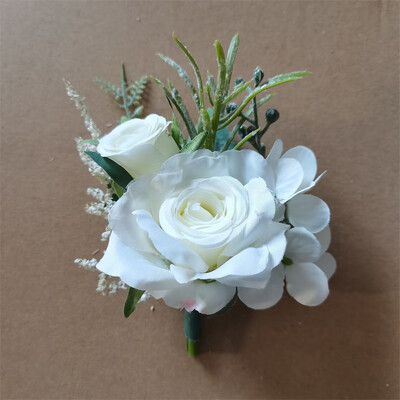 Μπουτονιέρα 6 τμχ Λευκό Ιβουάρ τριαντάφυλλο για ανδρικές μπουτονιέρες γαμπρού και κουμπάρου με τεχνητό λουλούδι για την επέτειο της τελετής γάμου