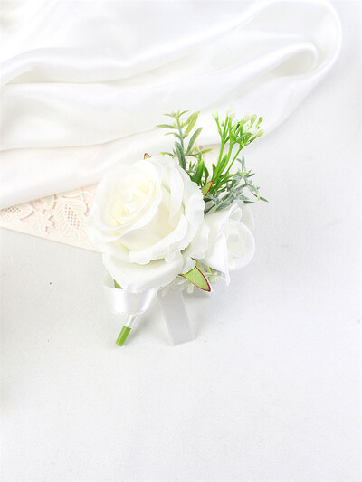 Μπουτονιέρα 6 τμχ Λευκό Ιβουάρ τριαντάφυλλο για ανδρικές μπουτονιέρες γαμπρού και κουμπάρου με τεχνητό λουλούδι για την επέτειο της τελετής γάμου