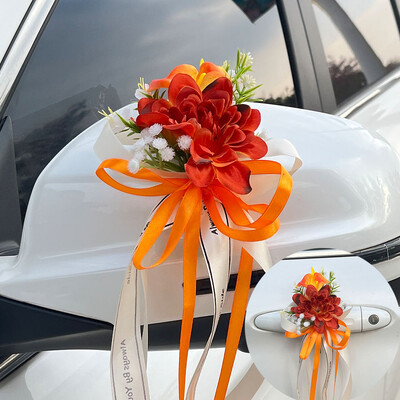 4 τμχ Χριστουγεννιάτικη δημιουργική διακόσμηση αυτοκινήτου γάμου Λουλούδια Λαβές πόρτας Καθρέφτης οπισθοπορείας Διακοσμητικά αξεσουάρ τεχνητού λουλουδιού