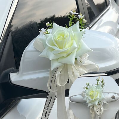 4 τμχ Χριστουγεννιάτικη δημιουργική διακόσμηση αυτοκινήτου γάμου Λουλούδια Λαβές πόρτας Καθρέφτης οπισθοπορείας Διακοσμητικά αξεσουάρ τεχνητού λουλουδιού