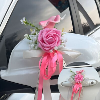 4 τμχ Χριστουγεννιάτικη δημιουργική διακόσμηση αυτοκινήτου γάμου Λουλούδια Λαβές πόρτας Καθρέφτης οπισθοπορείας Διακοσμητικά αξεσουάρ τεχνητού λουλουδιού
