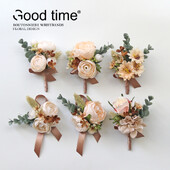 GT Silk Corsages Στολισμός Γάμου Γάμος Τριαντάφυλλο Καρπό Κορσάζ Καρφίτσα Μπουτονιέρα Λουλούδια για Παιώνιες μαργαρίτες Καφέ τόνος