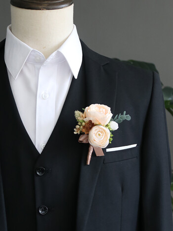 GT Silk Corsages Στολισμός Γάμου Γάμος Τριαντάφυλλο Καρπό Κορσάζ Καρφίτσα Μπουτονιέρα Λουλούδια για Παιώνιες μαργαρίτες Καφέ τόνος