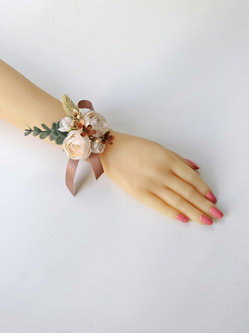 GT Silk Corsages Στολισμός Γάμου Γάμος Τριαντάφυλλο Καρπό Κορσάζ Καρφίτσα Μπουτονιέρα Λουλούδια για Παιώνιες μαργαρίτες Καφέ τόνος