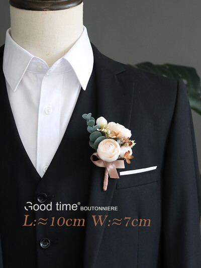 GT Silk Corsages Στολισμός Γάμου Γάμος Τριαντάφυλλο Καρπό Κορσάζ Καρφίτσα Μπουτονιέρα Λουλούδια για Παιώνιες μαργαρίτες Καφέ τόνος