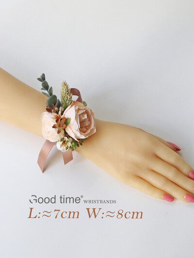 GT Silk Corsages Στολισμός Γάμου Γάμος Τριαντάφυλλο Καρπό Κορσάζ Καρφίτσα Μπουτονιέρα Λουλούδια για Παιώνιες μαργαρίτες Καφέ τόνος