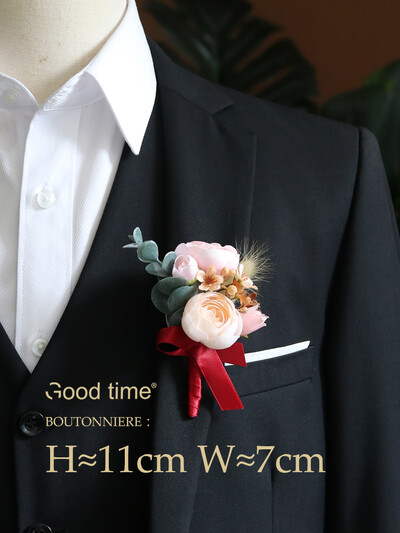 GT Silk Corsages Στολισμός Γάμου Γάμος Τριαντάφυλλο Καρπό Κορσάζ Καρφίτσα Μπουτονιέρα Λουλούδια για Παιώνιες μαργαρίτες Καφέ τόνος