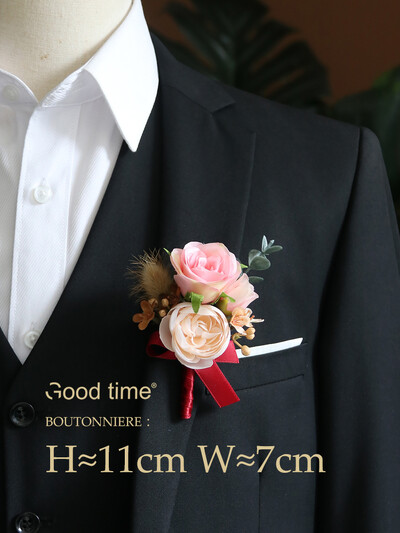 GT Silk Corsages Στολισμός Γάμου Γάμος Τριαντάφυλλο Καρπό Κορσάζ Καρφίτσα Μπουτονιέρα Λουλούδια για Παιώνιες μαργαρίτες Καφέ τόνος