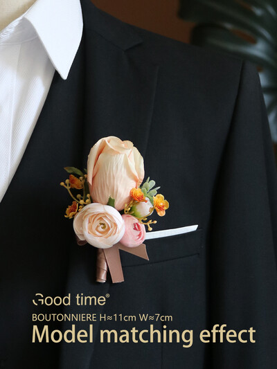 GT Silk Corsages Στολισμός Γάμου Γάμος Τριαντάφυλλο Καρπό Κορσάζ Καρφίτσα Μπουτονιέρα Λουλούδια για Παιώνιες μαργαρίτες Καφέ τόνος