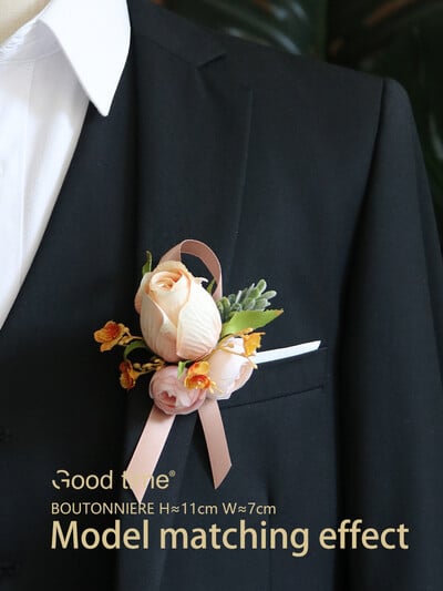 GT Silk Corsages Στολισμός Γάμου Γάμος Τριαντάφυλλο Καρπό Κορσάζ Καρφίτσα Μπουτονιέρα Λουλούδια για Παιώνιες μαργαρίτες Καφέ τόνος