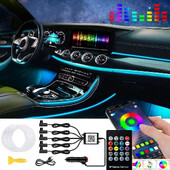 6IN1 8M RGB LED atmosferă Lumină ambientală interioară a mașinii Benzi de fibră optică Lumină prin controlul aplicației Lampă decorativă automată cu LED neon