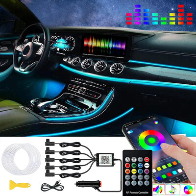 6IN1 8M RGB LED Atmosfera Ambijentalno svjetlo interijera automobila Trake od optičkih vlakana Svjetlo pomoću kontrole aplikacije Neonska LED automatska ukrasna svjetiljka