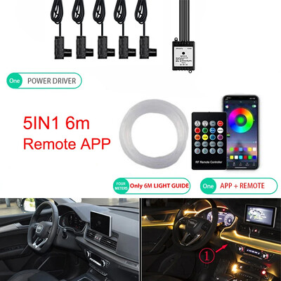 6IN1 8M RGB LED atmosferă Lumină ambientală interioară a mașinii Benzi de fibră optică Lumină prin controlul aplicației Lampă decorativă automată cu LED neon