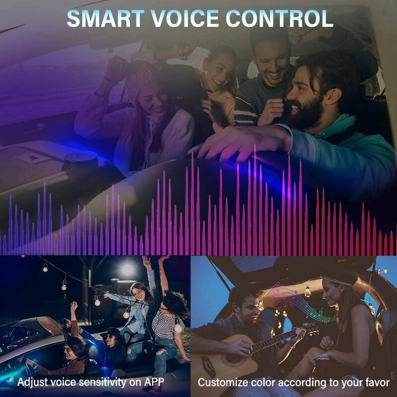 6IN1 8M RGB LED atmosferă Lumină ambientală interioară a mașinii Benzi de fibră optică Lumină prin controlul aplicației Lampă decorativă automată cu LED neon