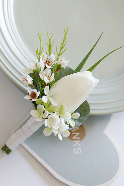 Бяла бутониера Корсаж за китка Шаферка Сватбен декор Булка Цветя accessoires de mariage