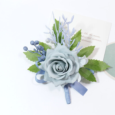 Yannew Dusty Blue Vestuvių riešo korsažas Boutonniere nuotakos pamergės jaunikiui išleistuvių vakarėliui Gėlėtos apyrankės, grįžtančios namo