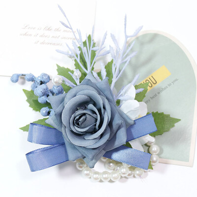 Yannew Dusty Blue Vestuvių riešo korsažas Boutonniere nuotakos pamergės jaunikiui išleistuvių vakarėliui Gėlėtos apyrankės, grįžtančios namo