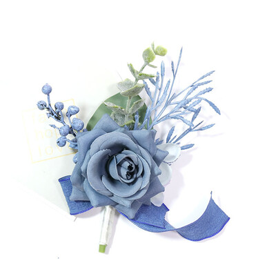 Yannew Dusty Blue Vestuvių riešo korsažas Boutonniere nuotakos pamergės jaunikiui išleistuvių vakarėliui Gėlėtos apyrankės, grįžtančios namo