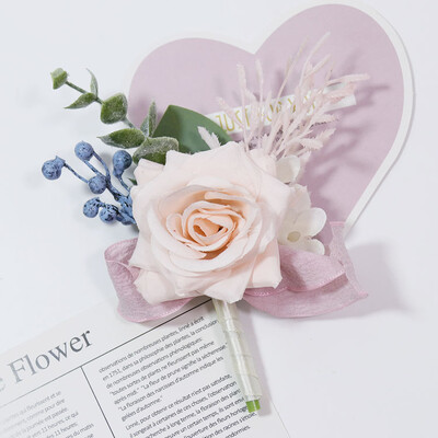 Yannew Dusty Blue Vestuvių riešo korsažas Boutonniere nuotakos pamergės jaunikiui išleistuvių vakarėliui Gėlėtos apyrankės, grįžtančios namo