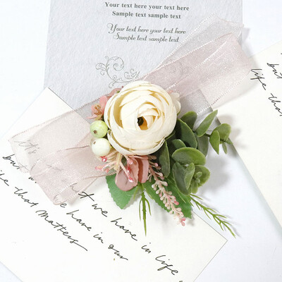 Γαμπρός Κορσάζ Γάμος Μπουτονιέρα Ροζ Καρφίτσα Λουλούδια Παράνυμφος Καρφίτσα Κουμπότρυπα Μπουτονιέρα για Καλεσμένους Αξεσουάρ γάμου