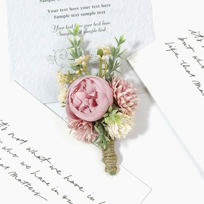 Γαμπρός Κορσάζ Γάμος Μπουτονιέρα Ροζ Καρφίτσα Λουλούδια Παράνυμφος Καρφίτσα Κουμπότρυπα Μπουτονιέρα για Καλεσμένους Αξεσουάρ γάμου